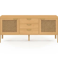 IDMarket Buffet bas bois et cannage 140 cm avec 2 portes et 3 tiroirs* Collection Cannage|Salle À Manger Complète