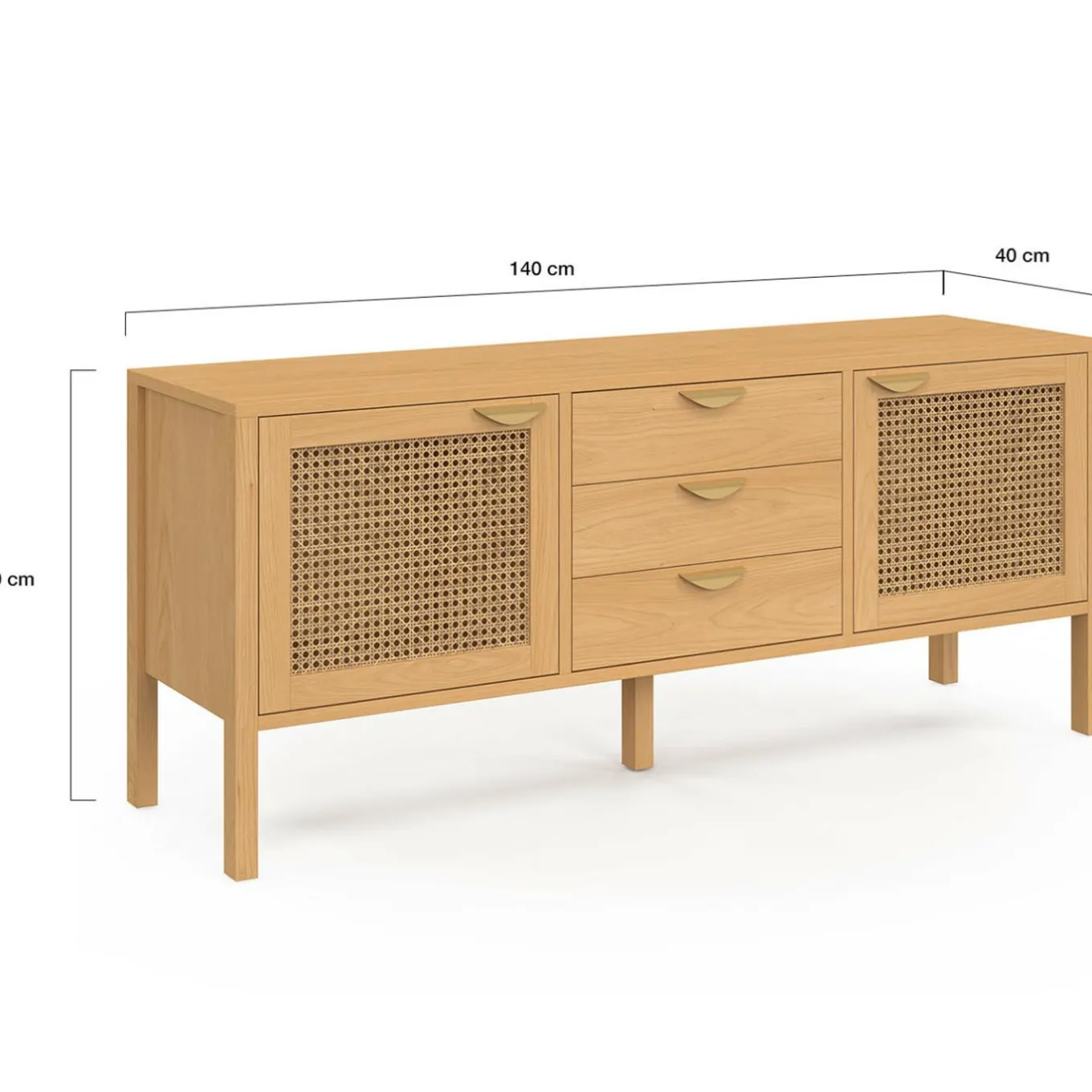 IDMarket Buffet bas bois et cannage 140 cm avec 2 portes et 3 tiroirs* Collection Cannage|Salle À Manger Complète