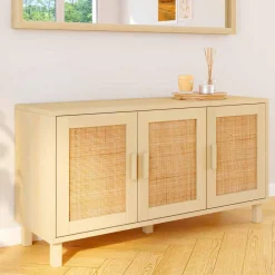 IDMarket Buffet bas bois et cannage 3 portes* Collection Cannage|Collection Vintage