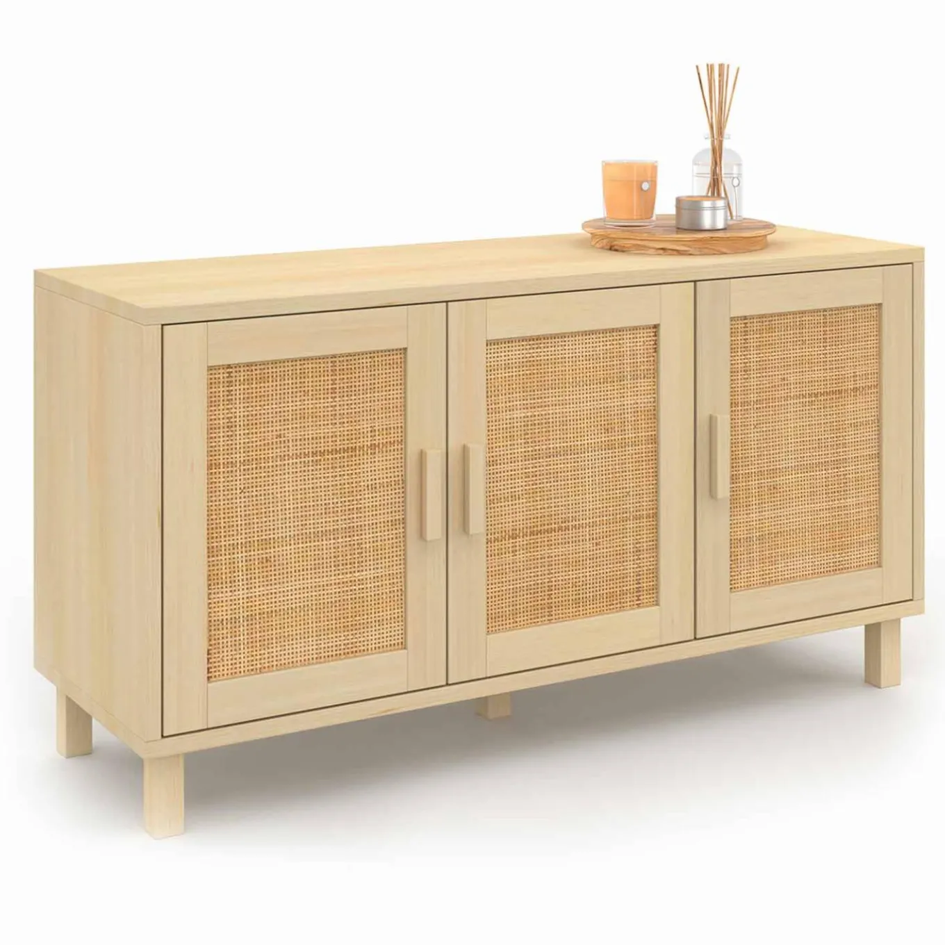 IDMarket Buffet bas bois et cannage 3 portes* Collection Cannage|Collection Vintage