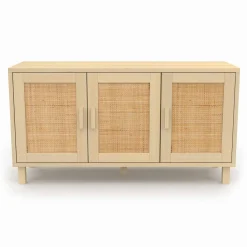 IDMarket Buffet bas bois et cannage 3 portes* Collection Cannage|Collection Vintage