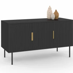 IDMarket Buffet bas bois noir 110cm 3 portes effet lattes* Buffets