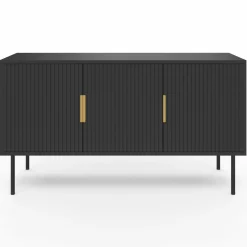 IDMarket Buffet bas bois noir 110cm 3 portes effet lattes* Buffets