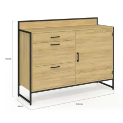 IDMarket Buffet bas de cuisine 120 cm 3 tiroirs design industriel* Meubles Tiroirs|Meubles De Cuisine Avec Plan De Travail