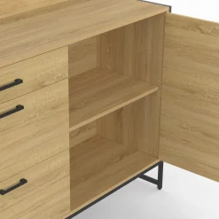 IDMarket Buffet bas de cuisine 120 cm 3 tiroirs design industriel* Meubles Tiroirs|Meubles De Cuisine Avec Plan De Travail