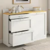 IDMarket Buffet bas de cuisine 120 cm casserolier plan de travail H.83 cm 1 porte + 3 tiroirs blanc et plateau façon hêtre* Meubles De Cuisine Avec Plan De Travail|Buffets De Cuisine