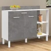 IDMarket Buffet bas de cuisine blanc 120 cm 2 portes + tiroir effet béton* Meubles Tiroirs|Meubles Bas