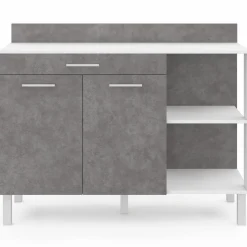 IDMarket Buffet bas de cuisine blanc 120 cm 2 portes + tiroir effet béton* Meubles Tiroirs|Meubles Bas