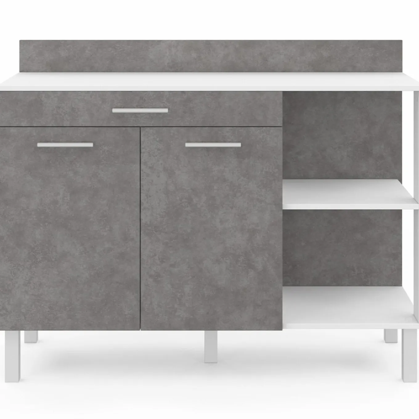 IDMarket Buffet bas de cuisine blanc 120 cm 2 portes + tiroir effet béton* Meubles Tiroirs|Meubles Bas