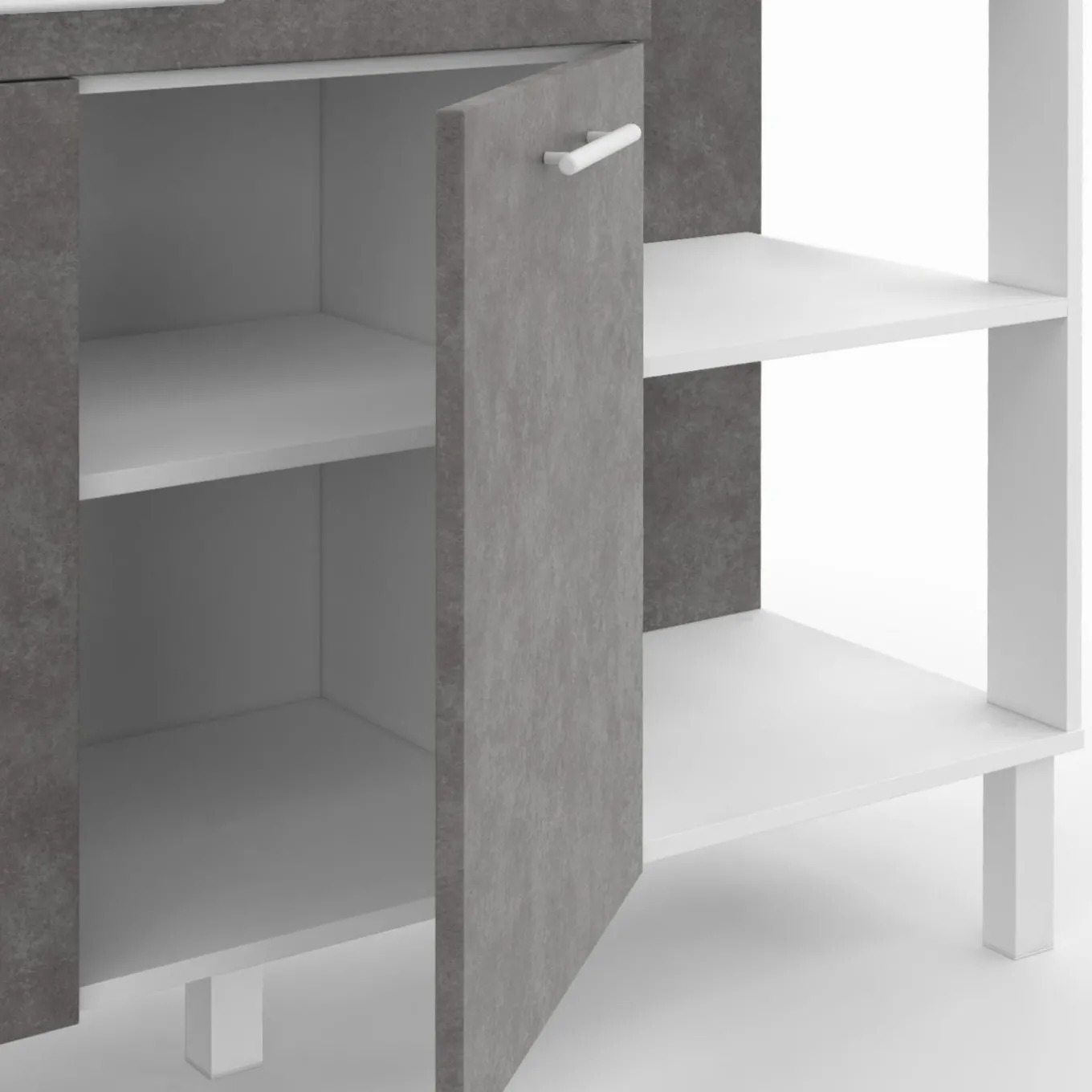 IDMarket Buffet bas de cuisine blanc 120 cm 2 portes + tiroir effet béton* Meubles Tiroirs|Meubles Bas