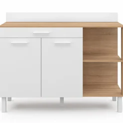 IDMarket Buffet bas de cuisine bois façon hêtre 120 cm 2 portes + tiroir blanc* Meubles Tiroirs|Meubles Bas