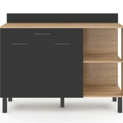 IDMarket Buffet bas de cuisine bois façon hêtre 120 cm 2 portes + tiroir noir* Meubles Tiroirs|Meubles Hauts