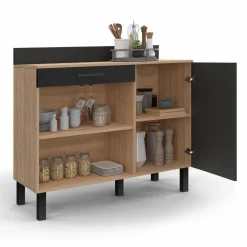 IDMarket Buffet bas de cuisine en bois façon hêtre 100 cm porte + tiroir noir* Meubles De Cuisine Avec Plan De Travail|Buffets De Cuisine