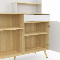 IDMarket Buffet bas de cuisine hêtre et blanc* Collection Scandinave|Meubles De Cuisine Avec Plan De Travail