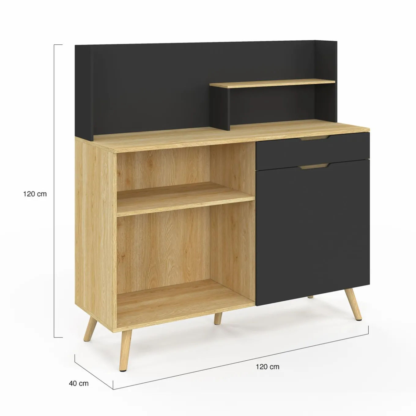 IDMarket Buffet bas de cuisine hêtre et noir* Collection Scandinave|Meubles De Cuisine Avec Plan De Travail