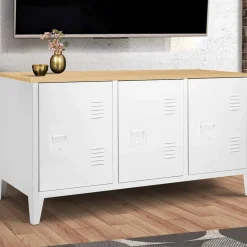 IDMarket Buffet bas en métal blanc avec plateau de bois* Collection Métal|Collection Industrielle