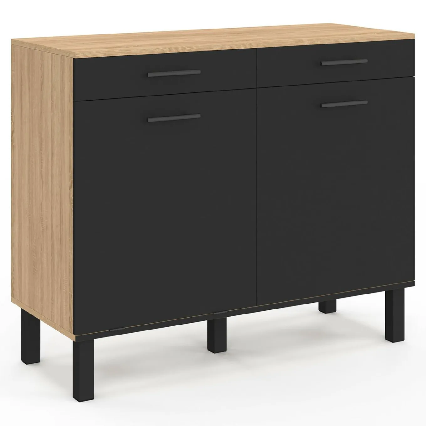 IDMarket Buffet bas hêtre et noir avec espace poubelle* Meubles De Cuisine Avec Plan De Travail|Buffets De Cuisine