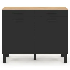 IDMarket Buffet bas hêtre et noir avec espace poubelle* Meubles De Cuisine Avec Plan De Travail|Buffets De Cuisine