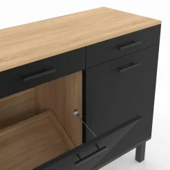 IDMarket Buffet bas hêtre et noir avec espace poubelle* Meubles De Cuisine Avec Plan De Travail|Buffets De Cuisine