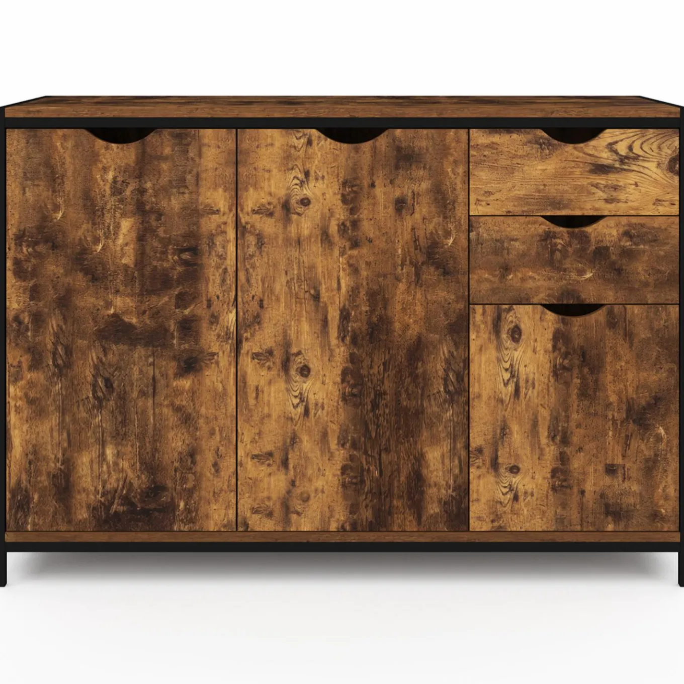 IDMarket Buffet bas industriel 110 cm avec placards et tiroirs* Collection Vintage|Salon Complet