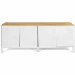 IDMarket Buffet bas industriel 4 portes métal blanc et plateau bois* Buffets|Meubles Tv