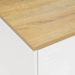 IDMarket Buffet bas industriel 4 portes métal blanc et plateau bois* Buffets|Meubles Tv