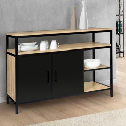 IDMarket Buffet bas industriel 2 portes bois et métal noir 100 cm* Collection Industrielle|Salle À Manger Complète