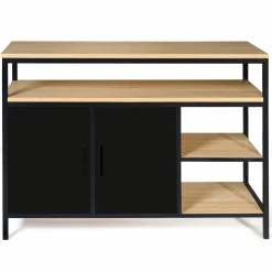 IDMarket Buffet bas industriel 2 portes bois et métal noir 100 cm* Collection Industrielle|Salle À Manger Complète