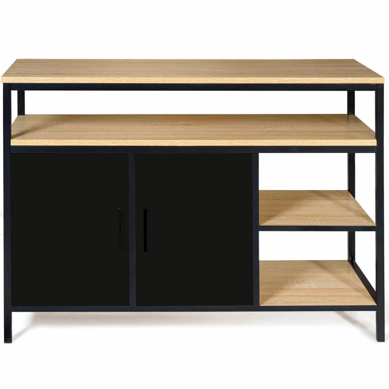 IDMarket Buffet bas industriel 2 portes bois et métal noir 100 cm* Collection Industrielle|Salle À Manger Complète