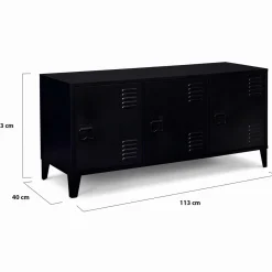 IDMarket Buffet bas industriel 3 portes en métal noir* Meubles Bas|Collection Métal