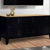 IDMarket Buffet bas métal noir avec plateau bois* Meubles Noirs|Collection Métal