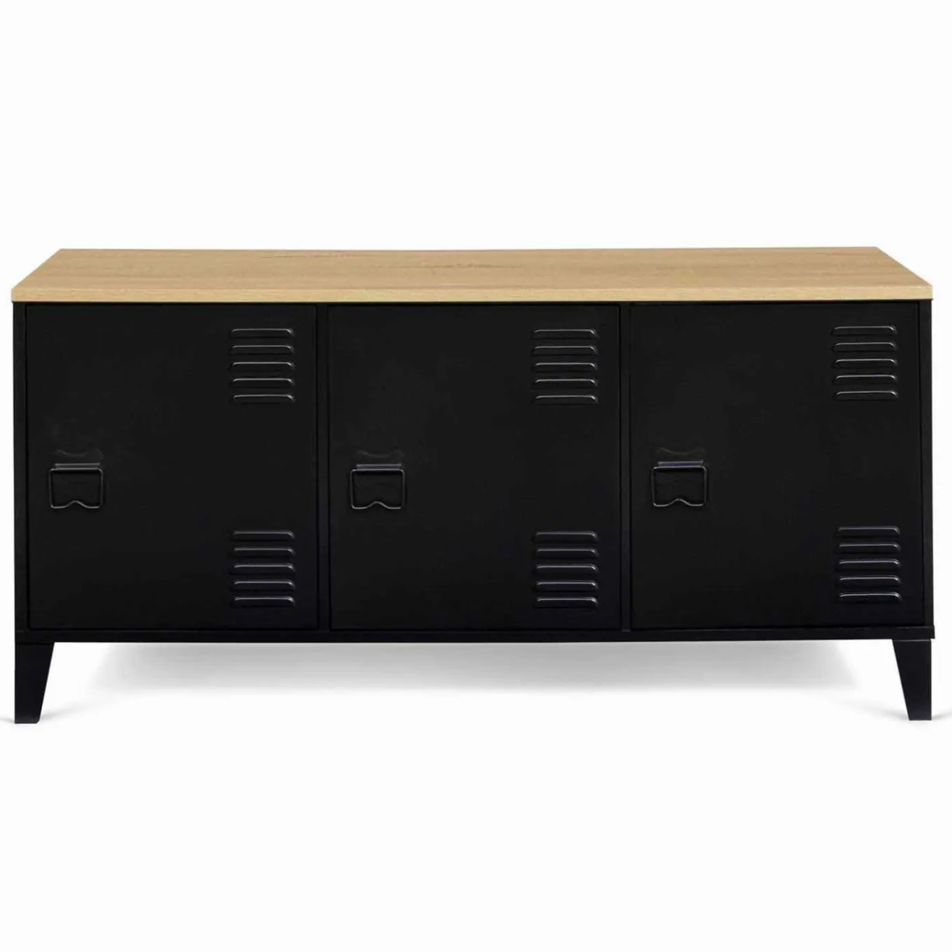 IDMarket Buffet bas métal noir avec plateau bois* Meubles Noirs|Collection Métal