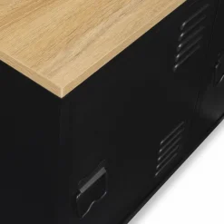 IDMarket Buffet bas métal noir avec plateau bois* Meubles Noirs|Collection Métal