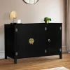 IDMarket Buffet bas noir style asiatique 3 portes* Meubles Bas|Collection Vintage