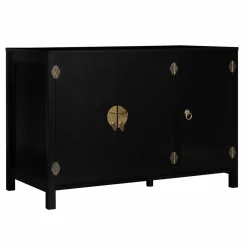 IDMarket Buffet bas noir style asiatique 3 portes* Meubles Bas|Collection Vintage