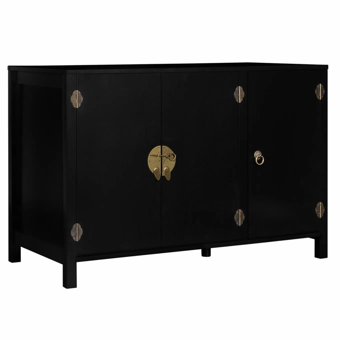 IDMarket Buffet bas noir style asiatique 3 portes* Meubles Bas|Collection Vintage