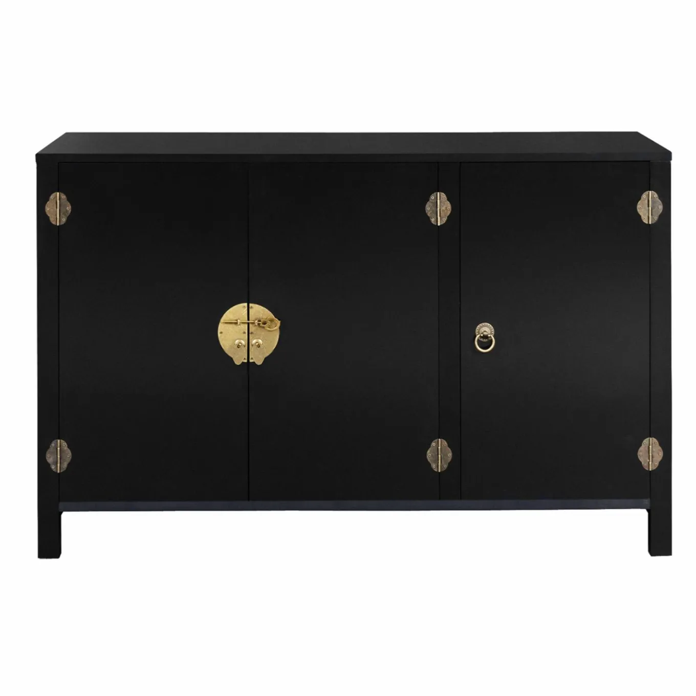 IDMarket Buffet bas noir style asiatique 3 portes* Meubles Bas|Collection Vintage