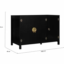 IDMarket Buffet bas noir style asiatique 3 portes* Meubles Bas|Collection Vintage
