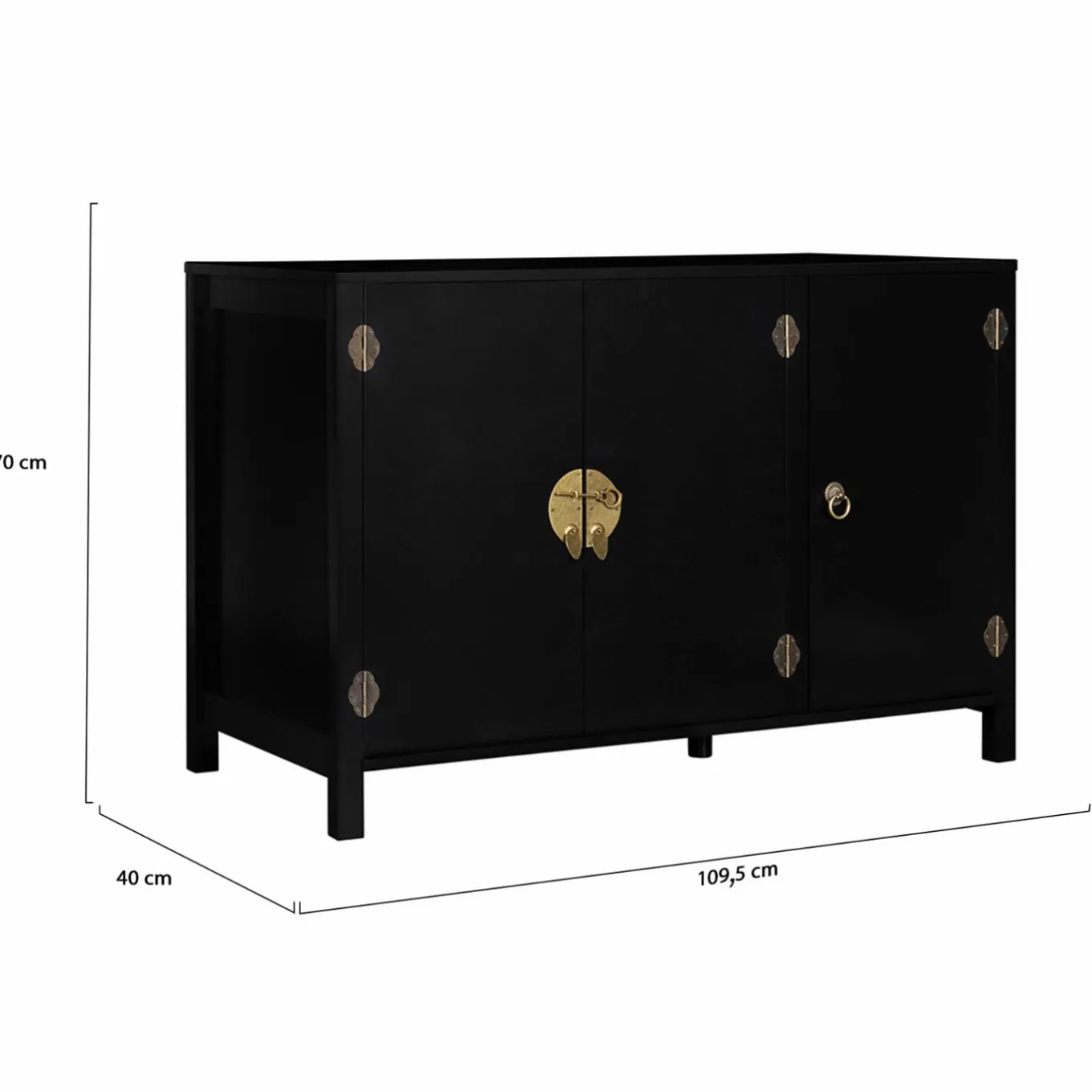 IDMarket Buffet bas noir style asiatique 3 portes* Meubles Bas|Collection Vintage
