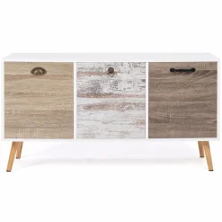 IDMarket Buffet bas scandinave 3 portes blanc effet vieilli* Collection Scandinave|Salle À Manger Complète