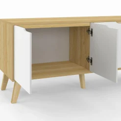 IDMarket Buffet bas scandinave bois avec 4 portes blanches* Meubles En Bois|Collection Scandinave