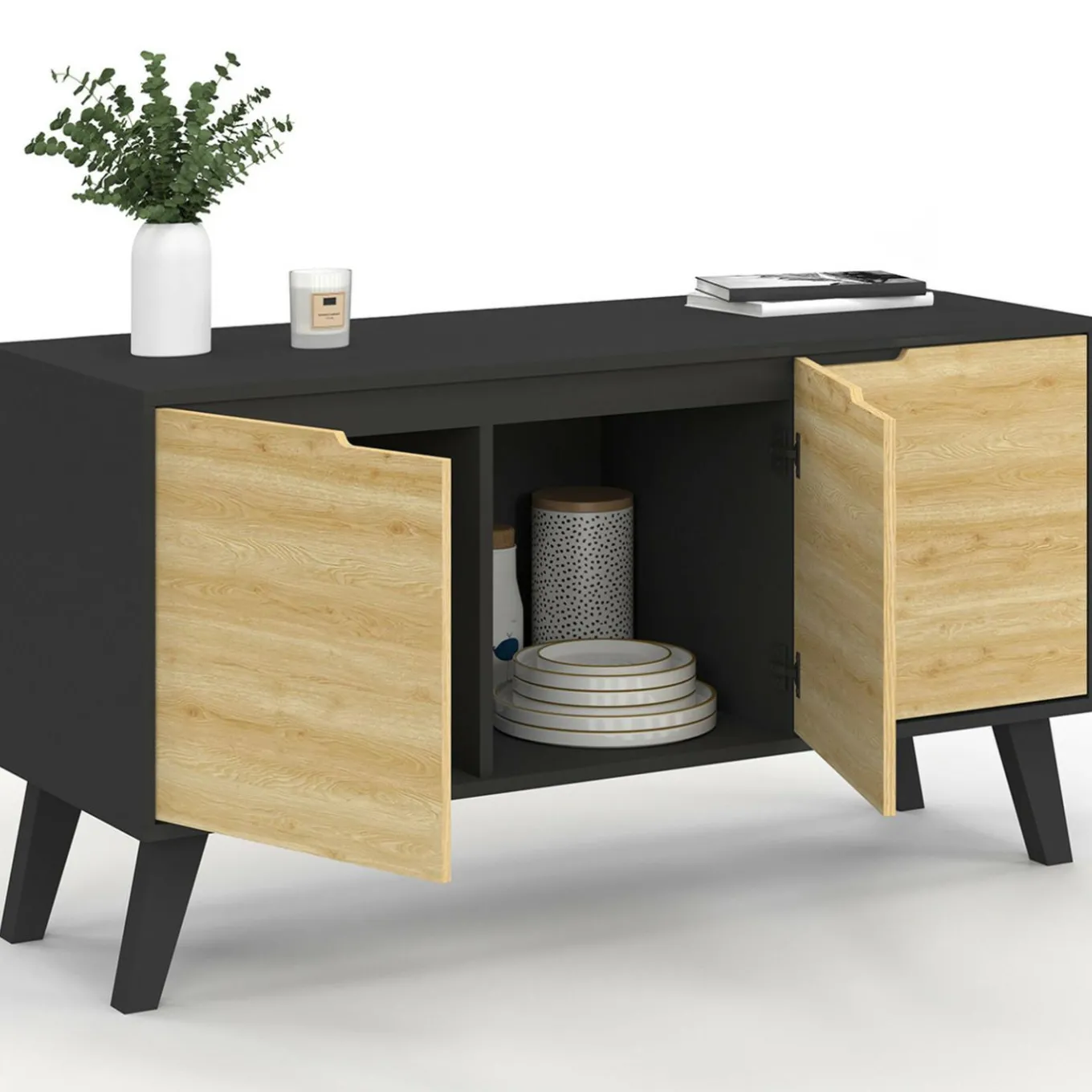 IDMarket Buffet bas scandinave noir* Collection Scandinave|Salle À Manger Complète