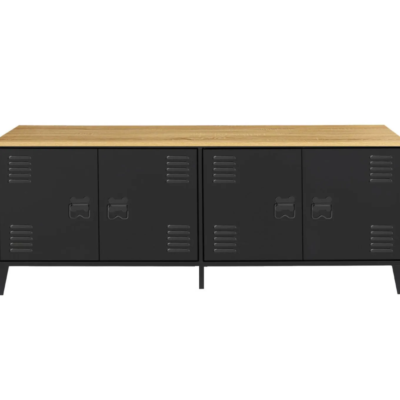 IDMarket Buffet bas style industriel 4 portes métal noir et plateau bois 140 cm* Collection Industrielle|Salle À Manger Complète