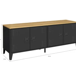 IDMarket Buffet bas style industriel 4 portes métal noir et plateau bois 140 cm* Collection Industrielle|Salle À Manger Complète