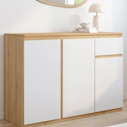 IDMarket Buffet blanc et bois 100 cm 3 portes et 1 tiroir* Collection Contemporaine|Buffets