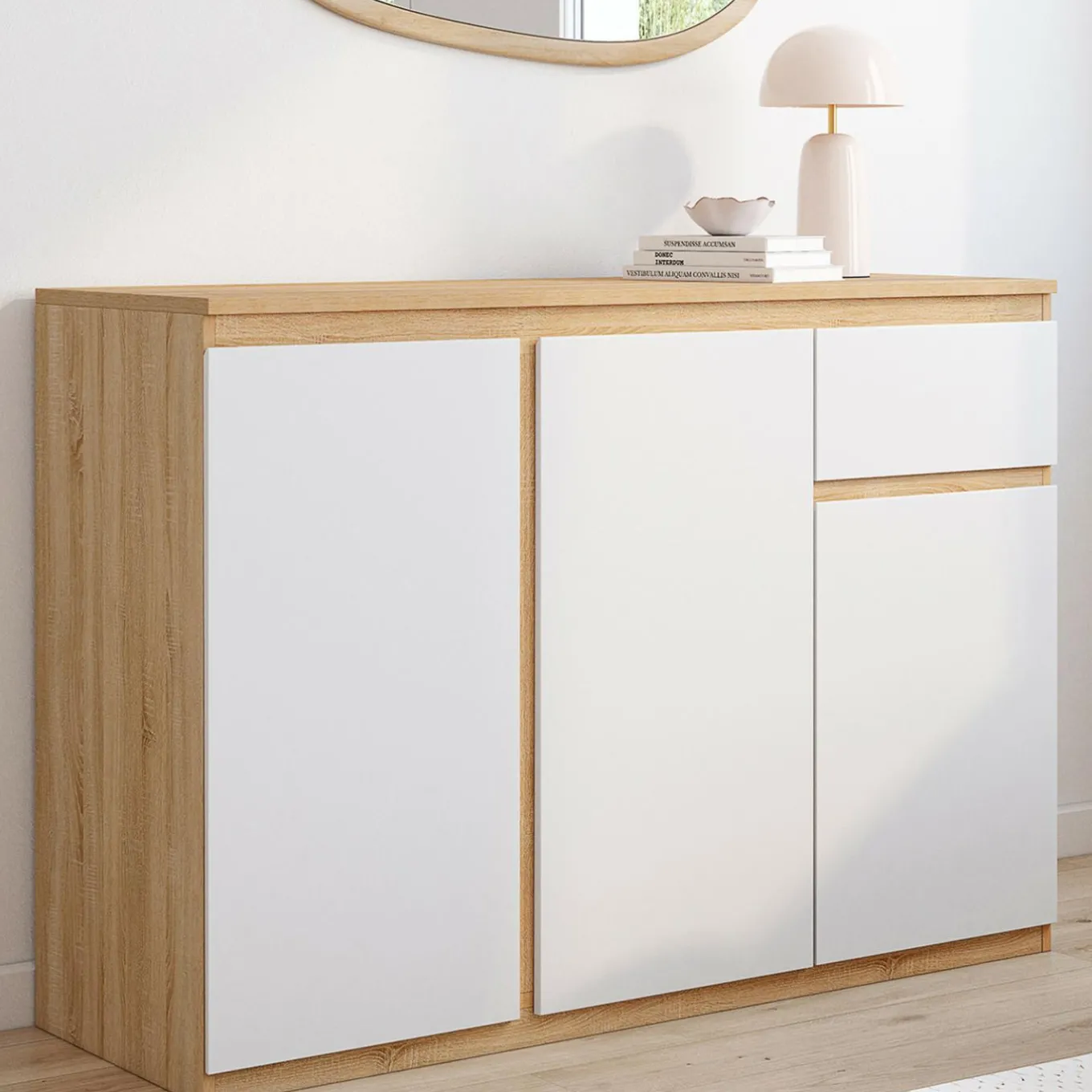 IDMarket Buffet blanc et bois 100 cm 3 portes et 1 tiroir* Collection Contemporaine|Buffets