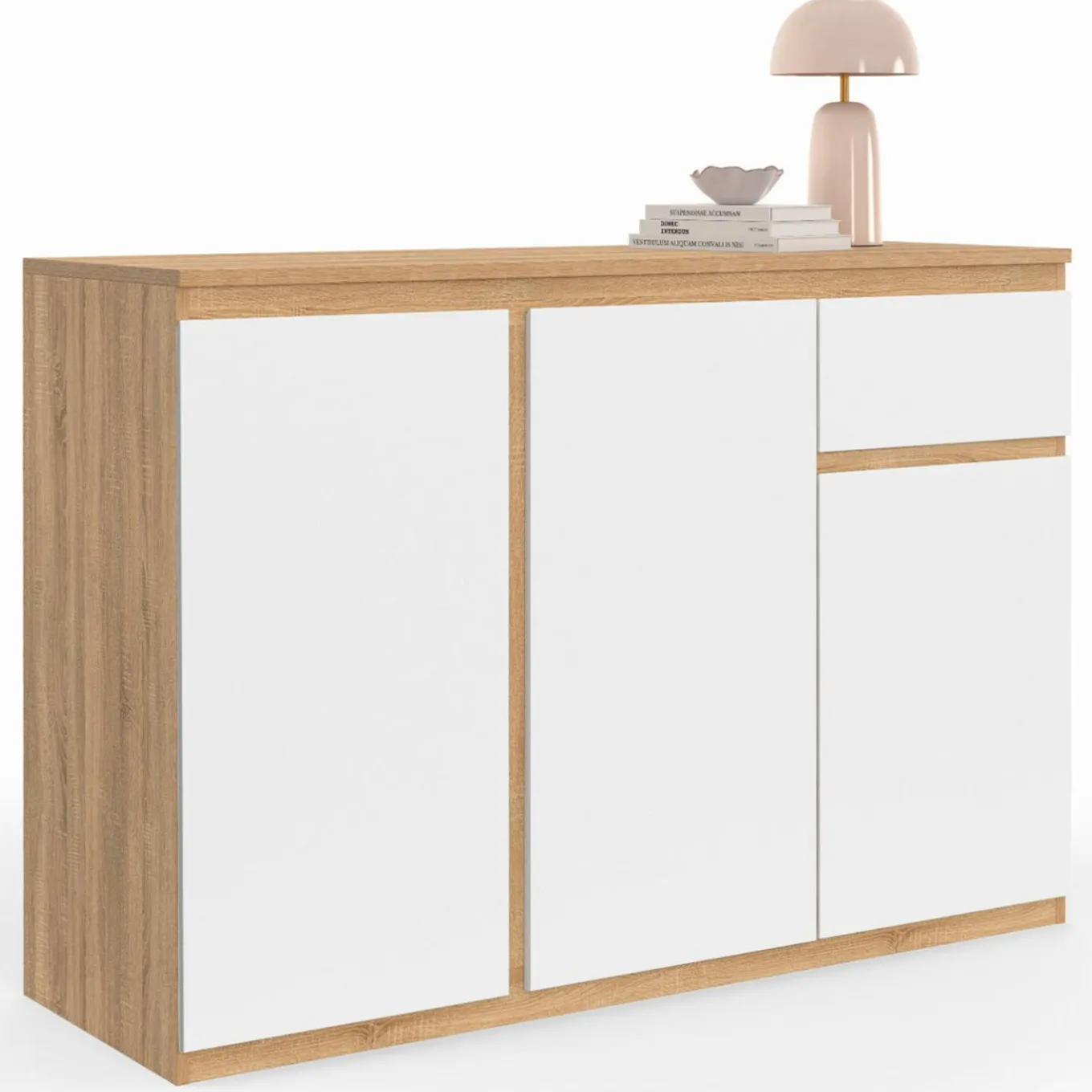 IDMarket Buffet blanc et bois 100 cm 3 portes et 1 tiroir* Collection Contemporaine|Buffets