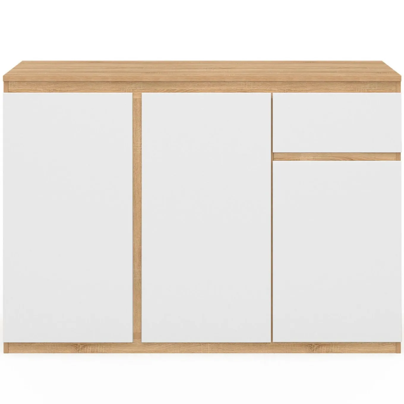 IDMarket Buffet blanc et bois 100 cm 3 portes et 1 tiroir* Collection Contemporaine|Buffets