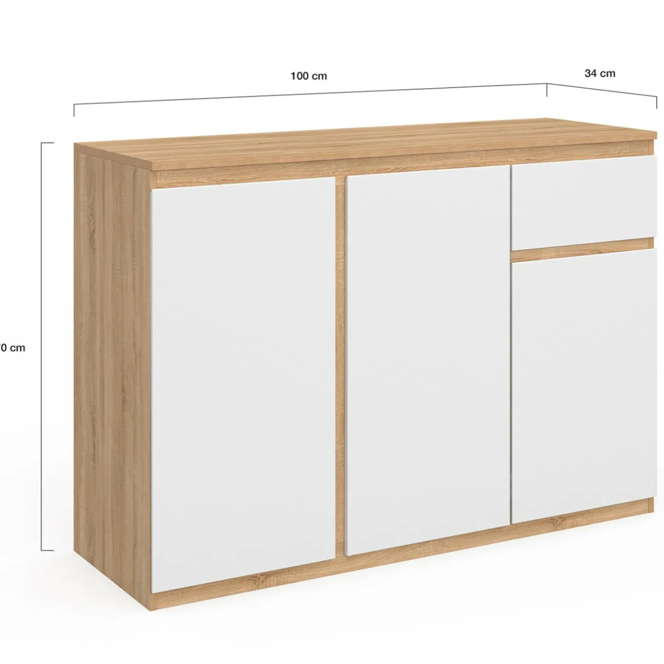 IDMarket Buffet blanc et bois 100 cm 3 portes et 1 tiroir* Collection Contemporaine|Buffets