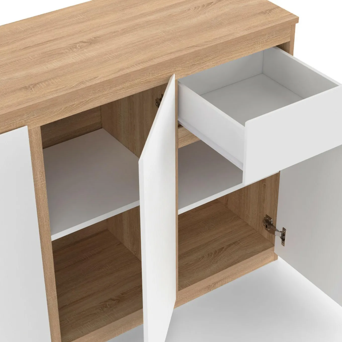 IDMarket Buffet blanc et bois 100 cm 3 portes et 1 tiroir* Collection Contemporaine|Buffets